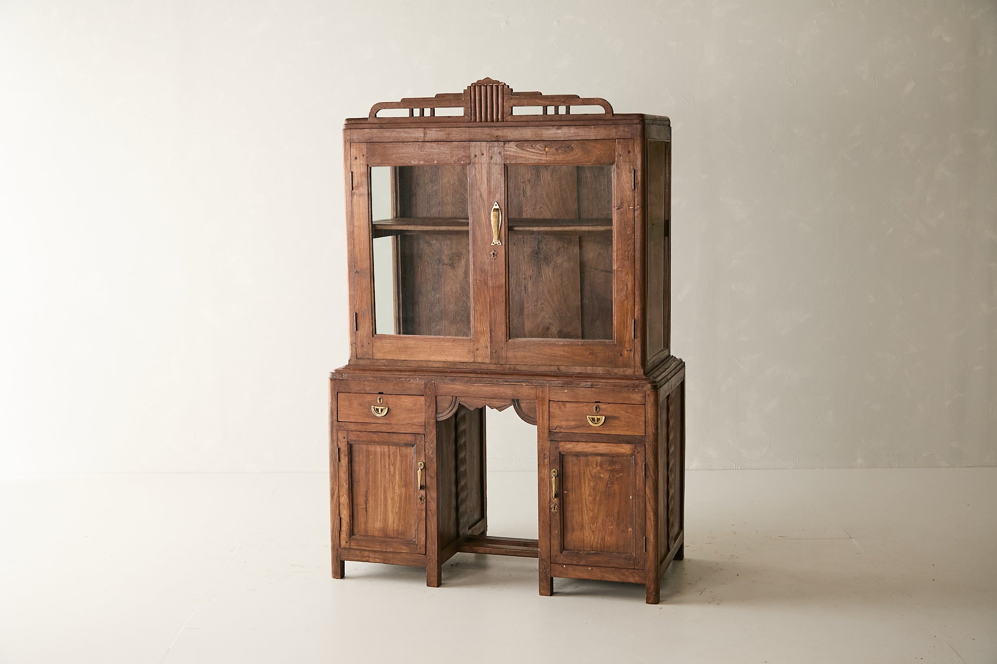 Vintage Two-Part Teak Display Cabinet T.028
