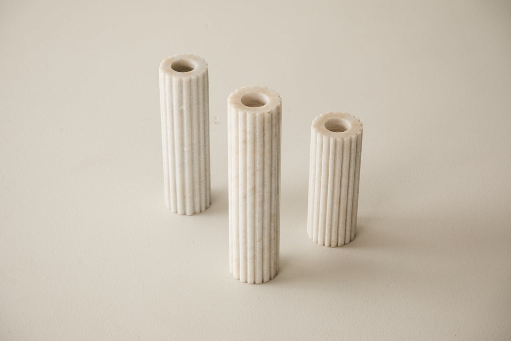 Marble Fluted Candle Stand S/3