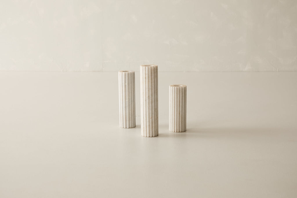 Marble Fluted Candle Stand S/3
