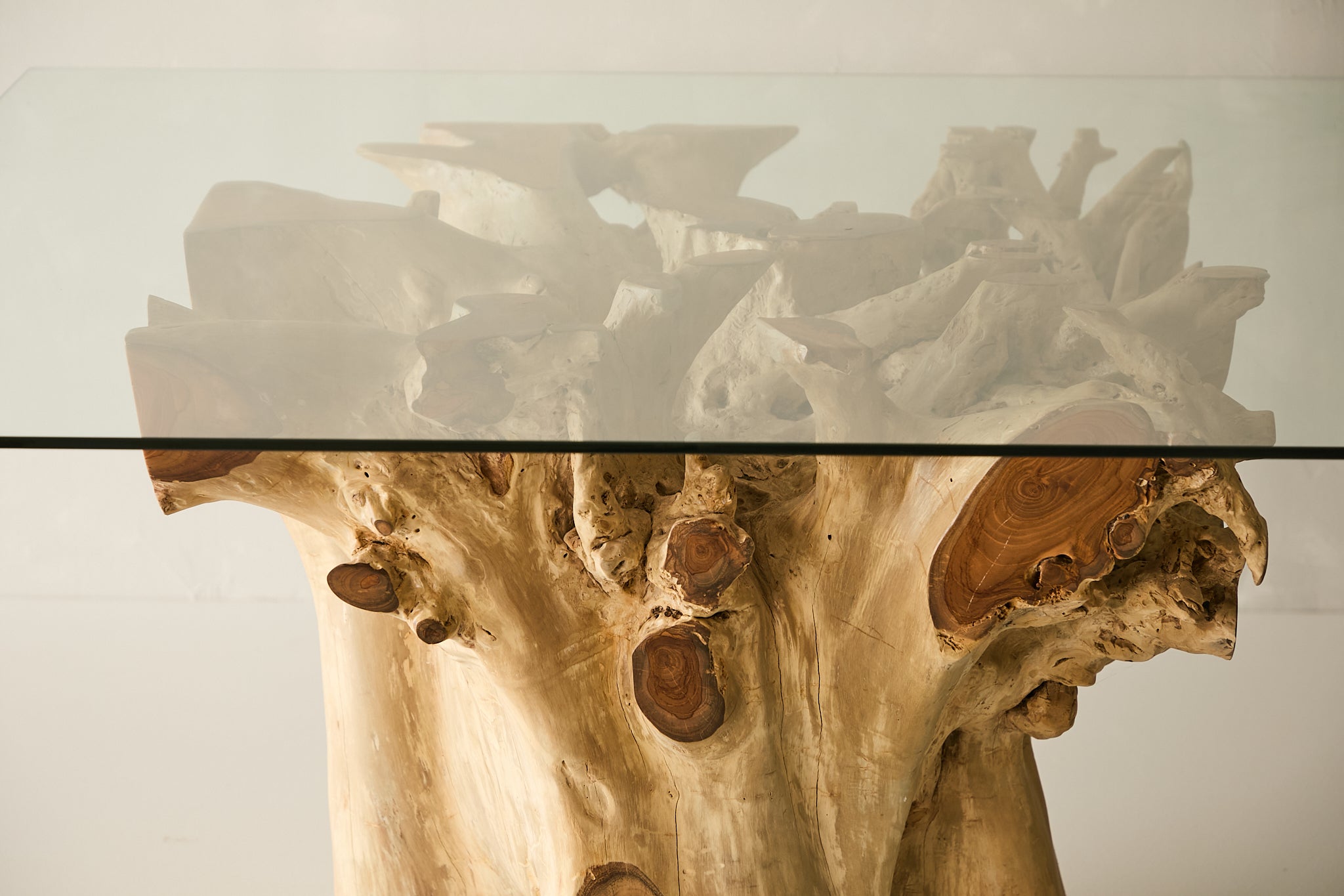 Teak Root Dining Table, 60 Square Glass Top