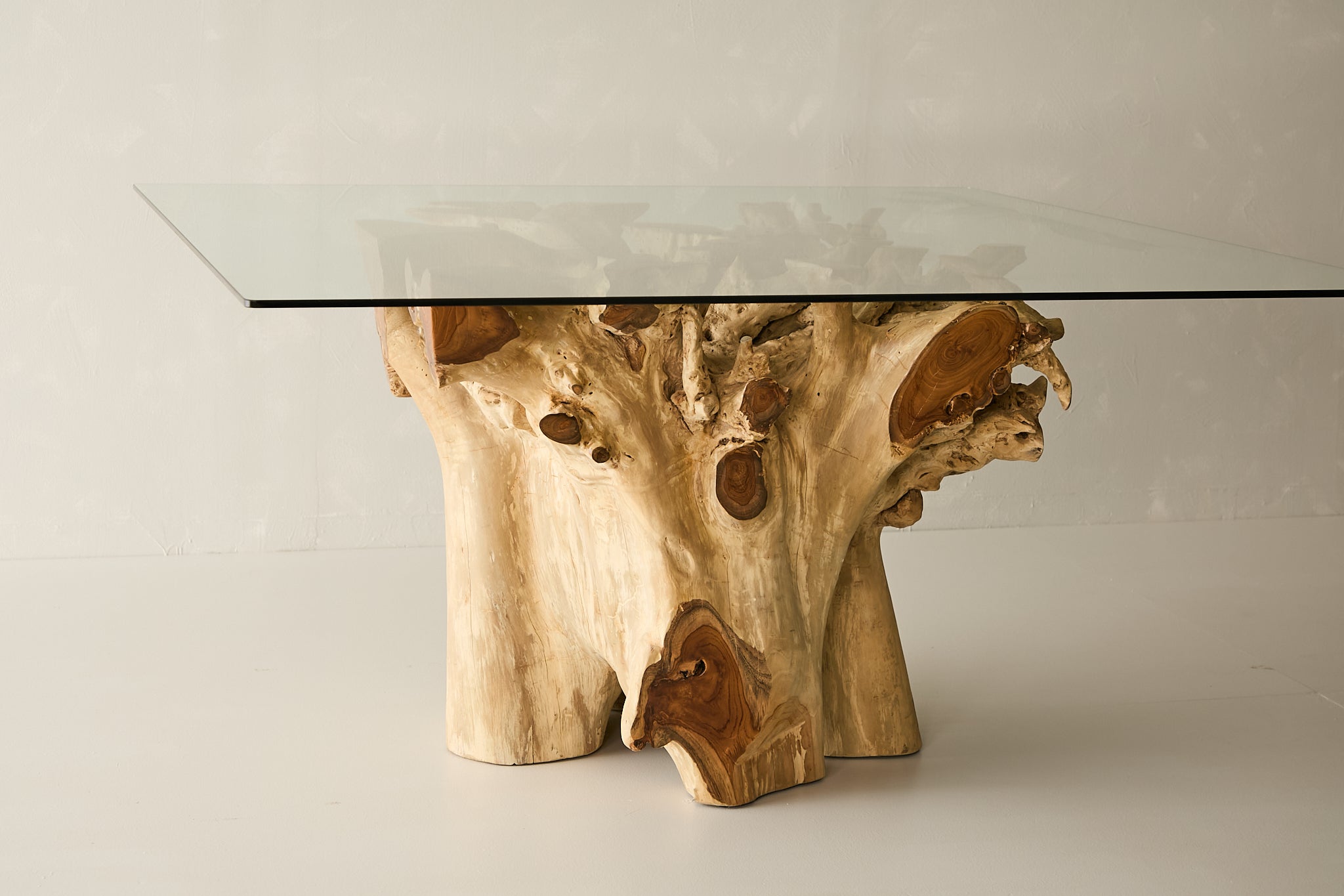 Teak Root Dining Table, 60 Square Glass Top