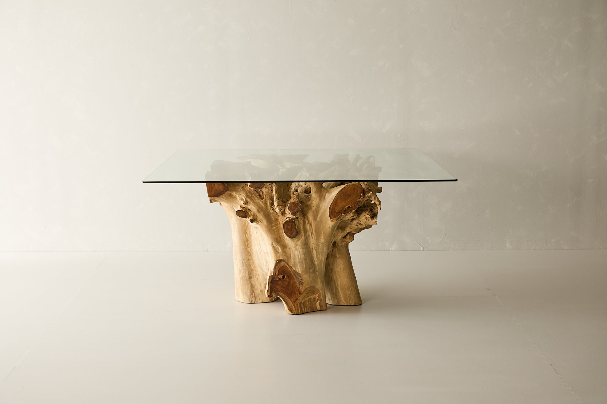 Teak Root Dining Table, 60 Square Glass Top