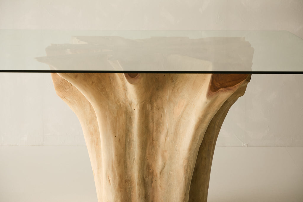 Teak Root Dining Table, 60 Square Glass Top