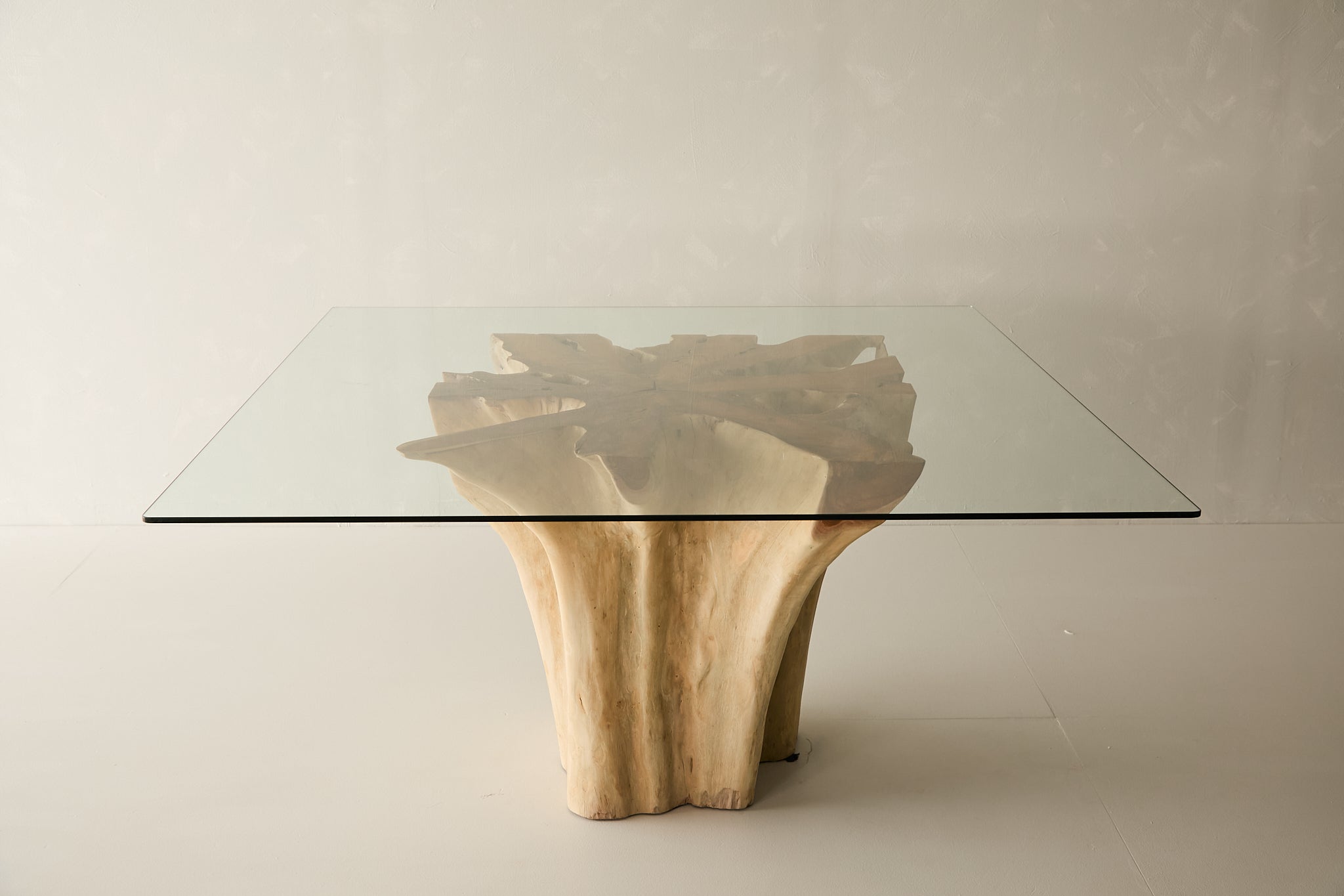 Teak Root Dining Table, 60 Square Glass Top