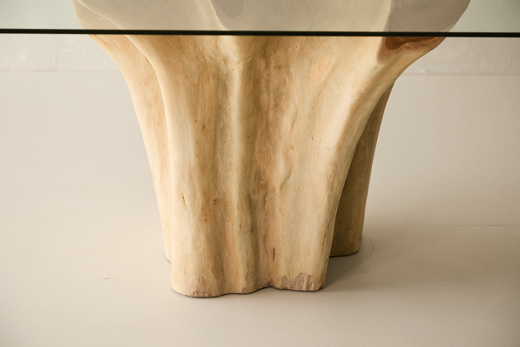 Teak Root Dining Table, 60 Square Glass Top