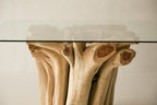 Teak Root Dining Table, 60 Square Glass Top