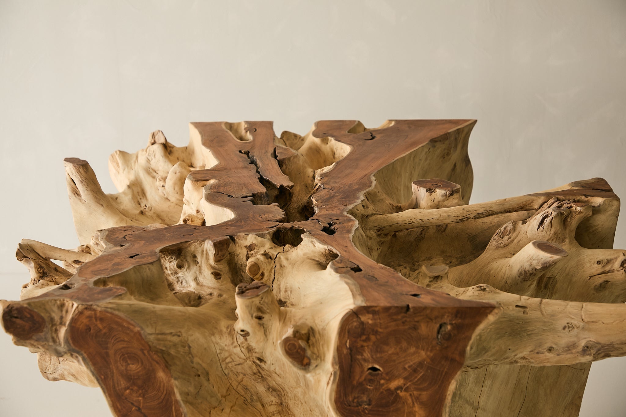 Teak Root Dining Table, 60 Square Glass Top