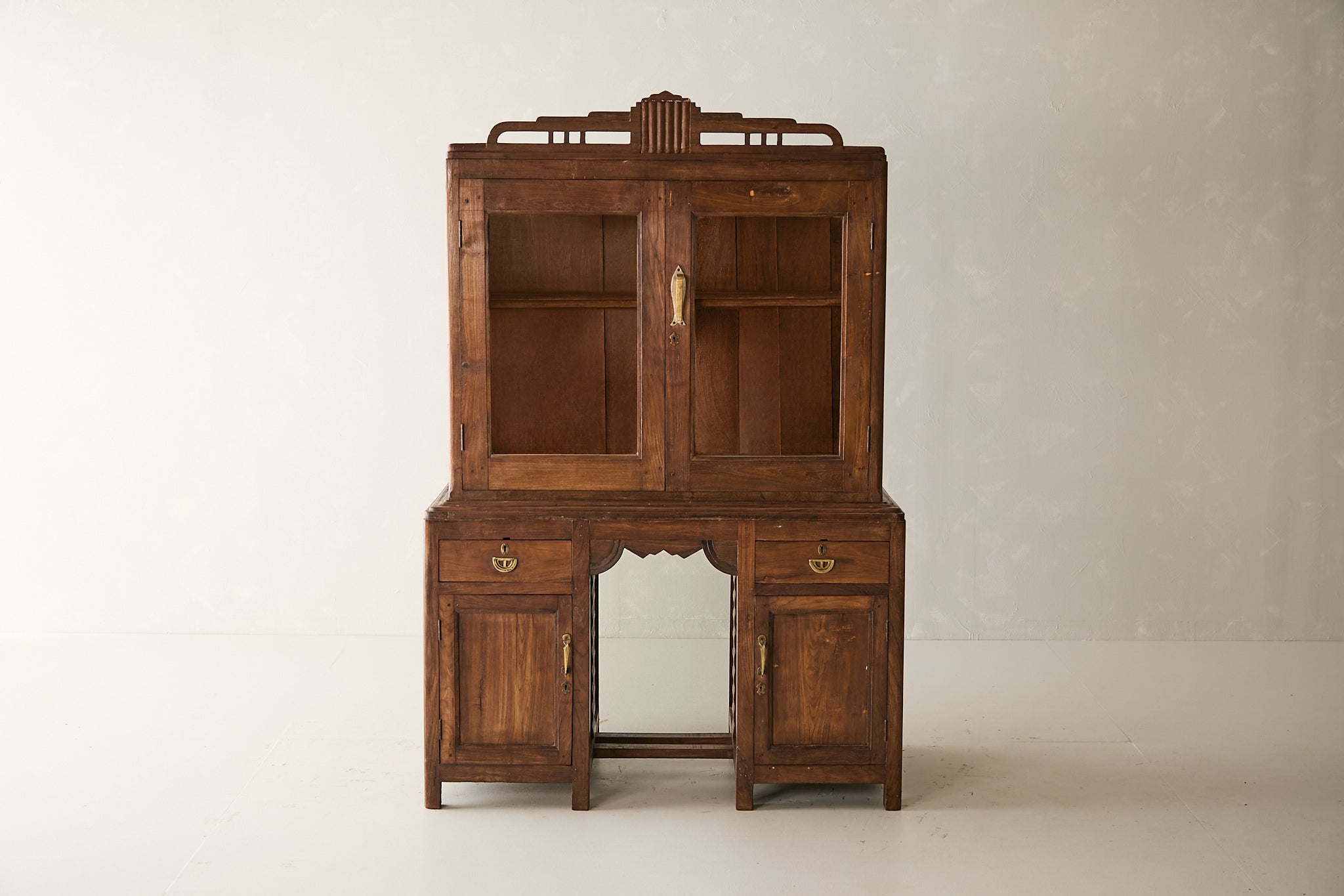 Vintage Two-Part Teak Display Cabinet T.028