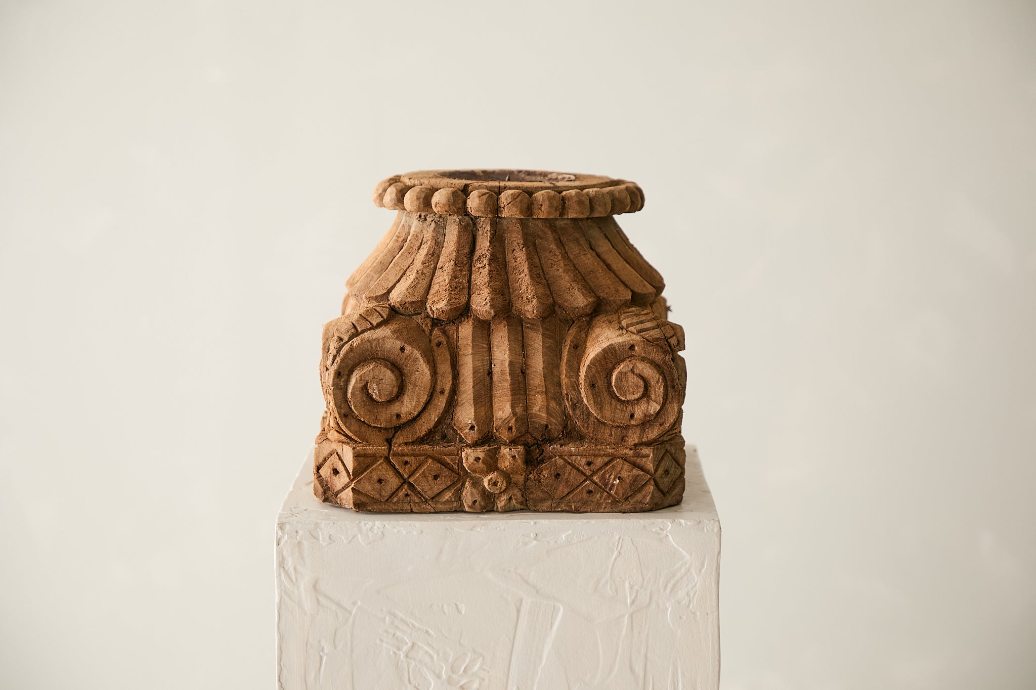 Vintage Teak Carved Candle Stand